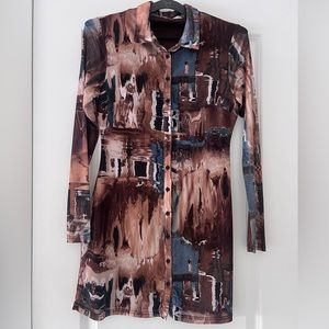 12th Tribe POLLOCK BROWN BUTTON UP MESH DRESS